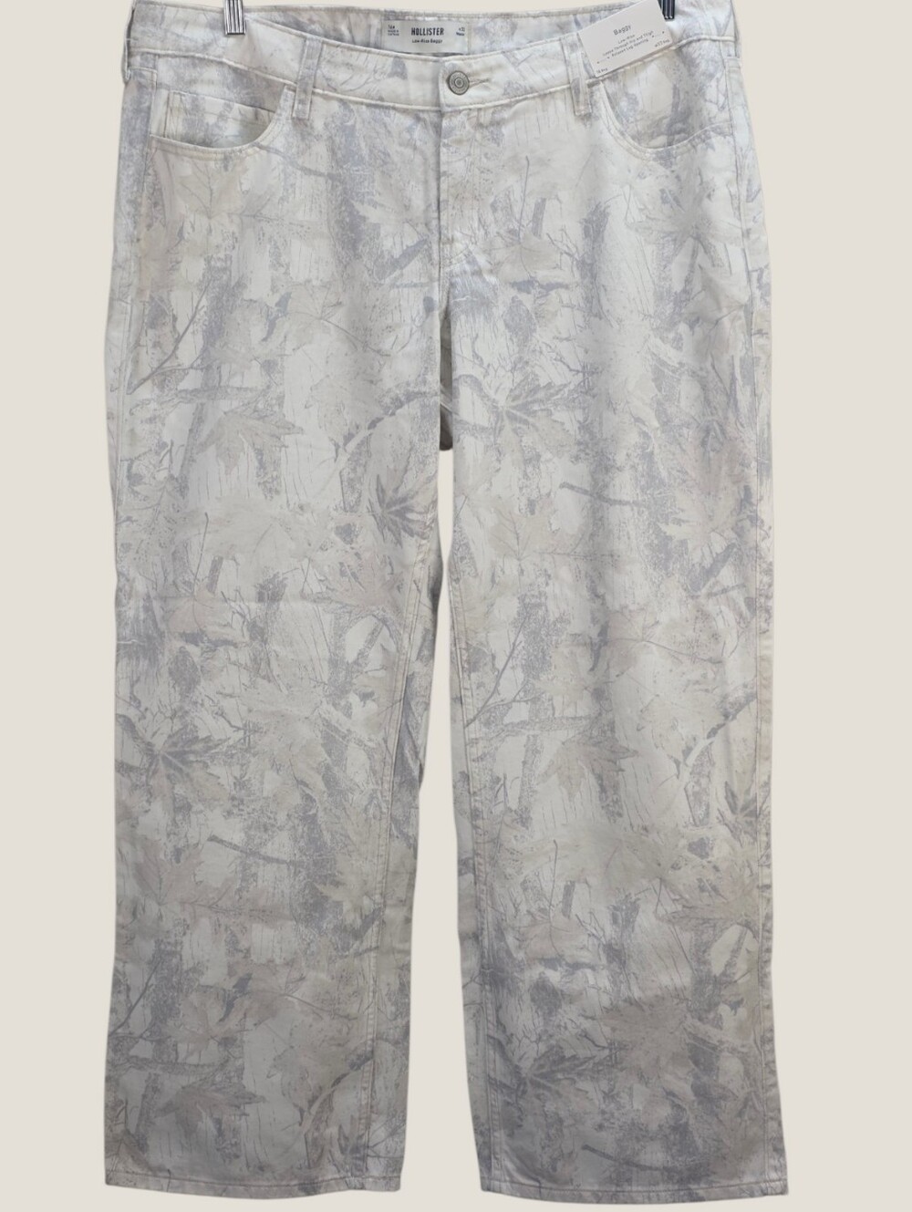 Hollister Low Rise Camo Baggy Jeans Cream Y2K Size 16 W33 NWT